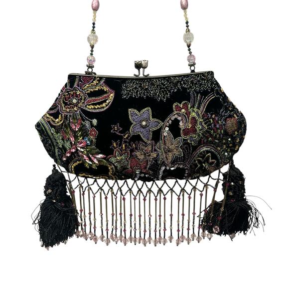 Vintage Mary Frances Sequin Rhinestone Embellished Beaded Fringe Evening Bag - Picture 2 of 8
